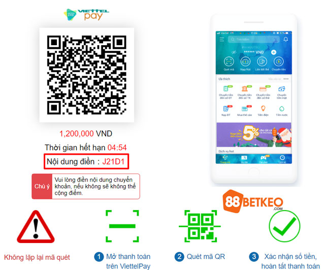 Nạp tiền 188bet bằng ví điện tử Viettel Pay