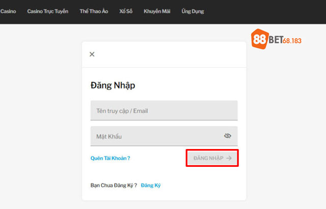 Form đăng nhập vào chơi 88bet